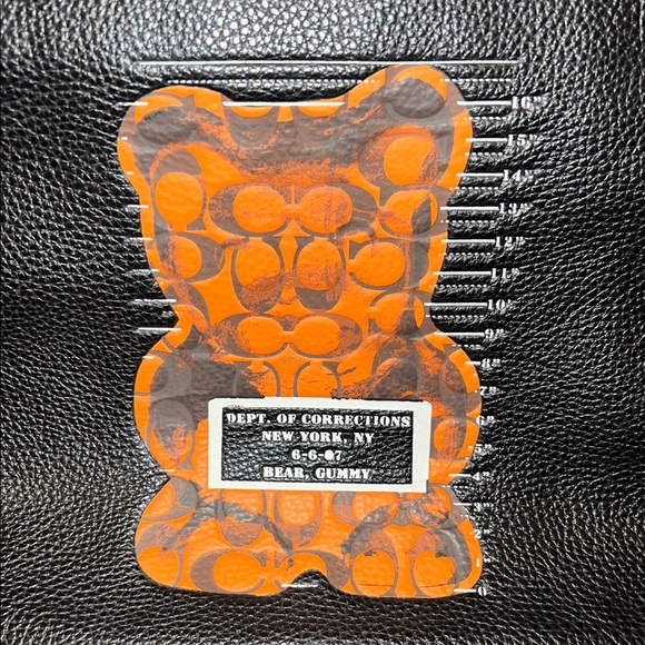 Coach Black Leather Pouch with Orange Gummy Bear Vandal - Picture 2 of 8